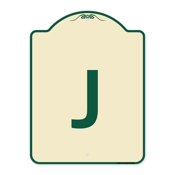 Designer Series Sign W/ Letter J, Tan & Green Heavy-Gauge Aluminum Sign, 24" x 18", TG-1824-22946